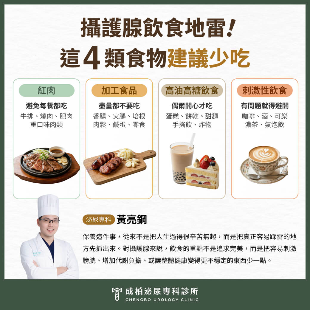 攝護腺飲食需注意，盡量避免加工食品和高油高糖飲食