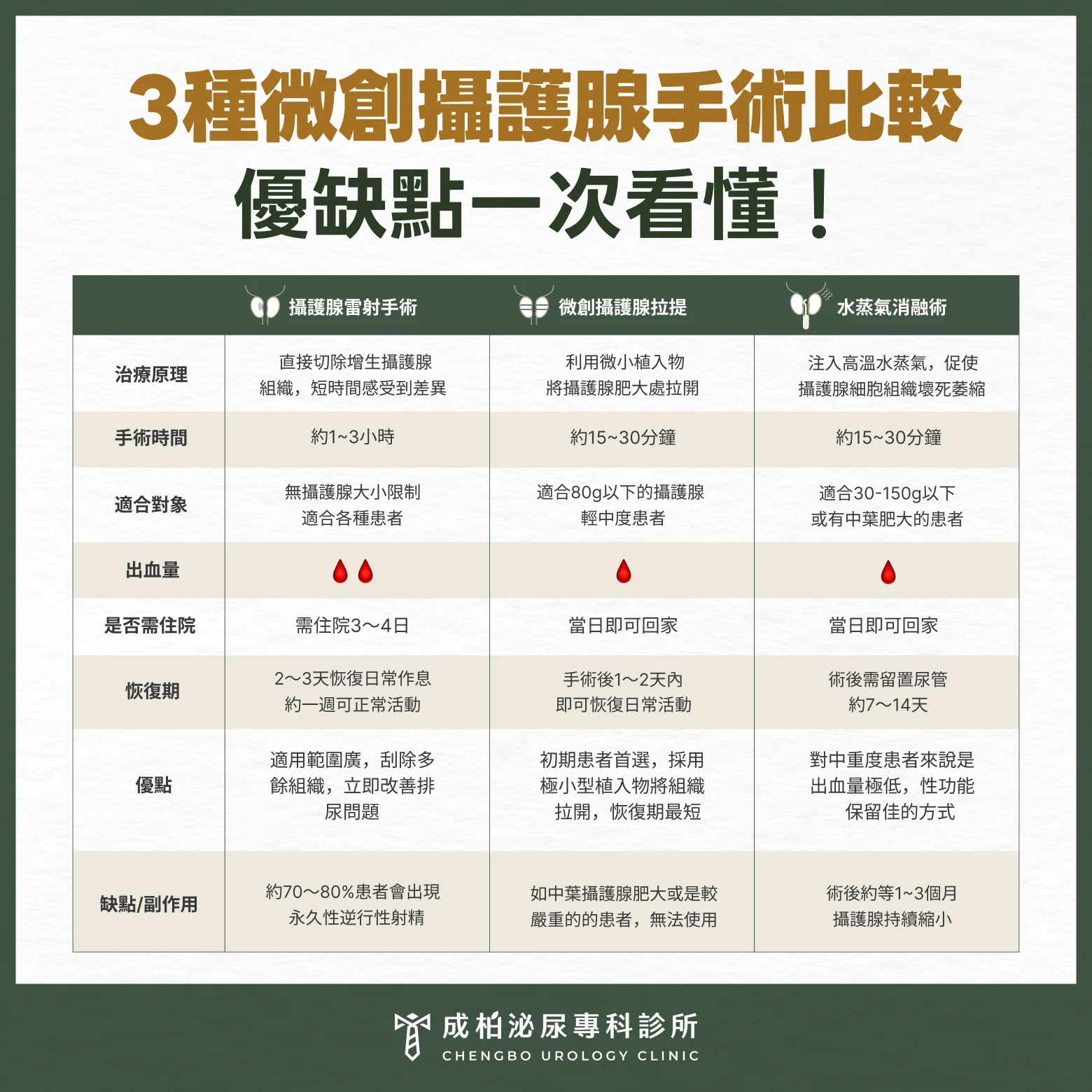 攝護腺手術有哪些?3種微創手術費用、恢復期與優缺點比較 3 3種微創攝護腺手術比較,優缺點一次看懂!
